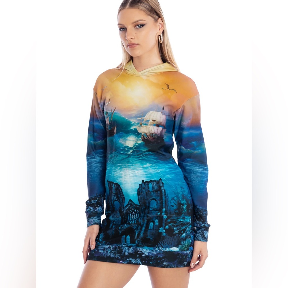 Blackmilk sea battle slouchy hoodie dress - small